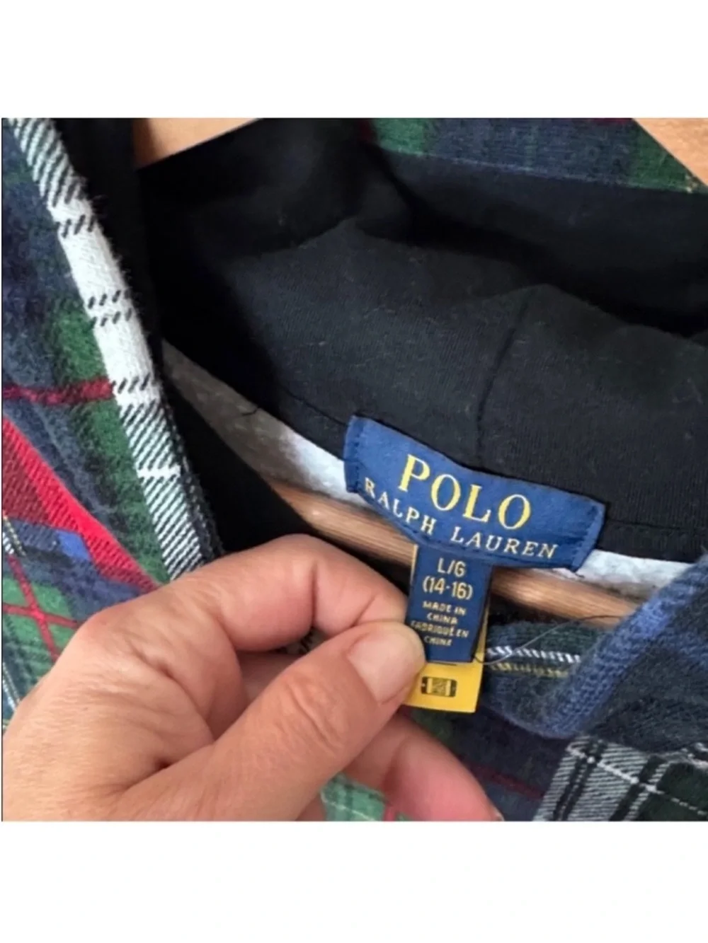 Polo Ralph Lauren Kids Youth Patchwork Plaid Fleece Hoodie/Sweatshirt Sz 14/16